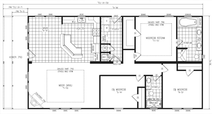 Planos de um modelo de casa pré-fabricada de chapa retangular