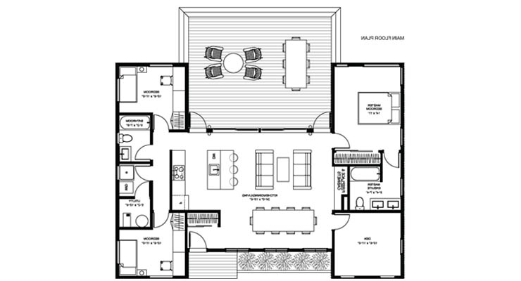 Planos de uma casa pré-fabricada de chapa com deck