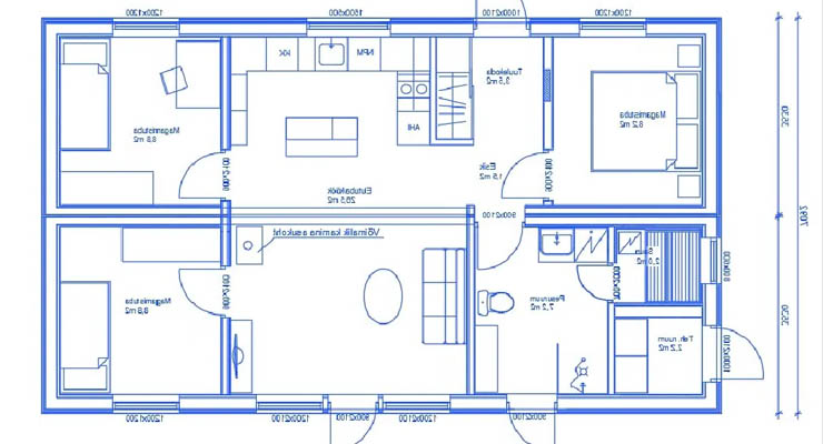 Plantas de casa pré-fabricada de PVC com três quartos